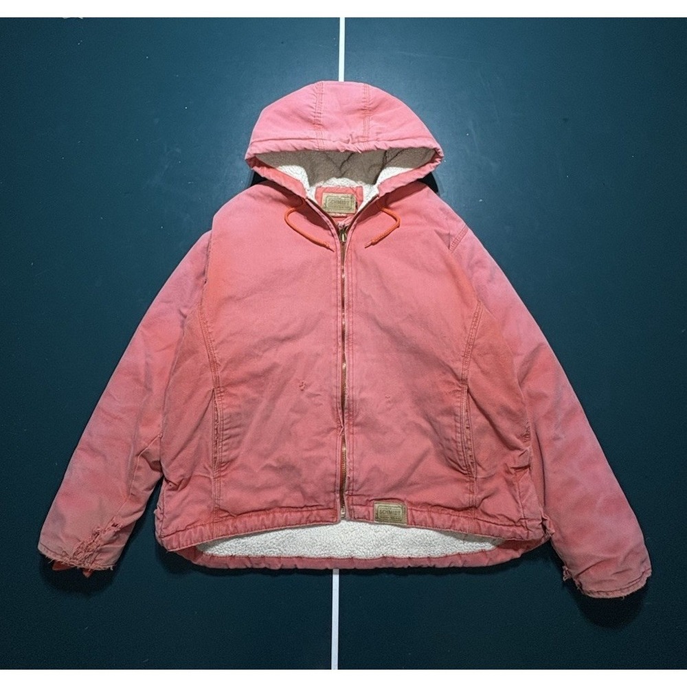 Schmidt Workwear Canvas Hooded‎ Workwear Jacket Women's XL Distressed Faded Pink